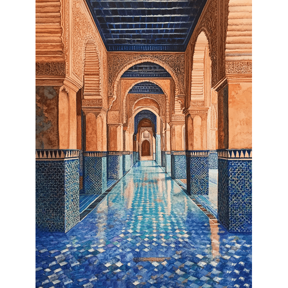 Moroccan Palace Corridor Canvas Print/Wall Art Suitable for Living RoomOffice Hallway and Dining Room Decoration.