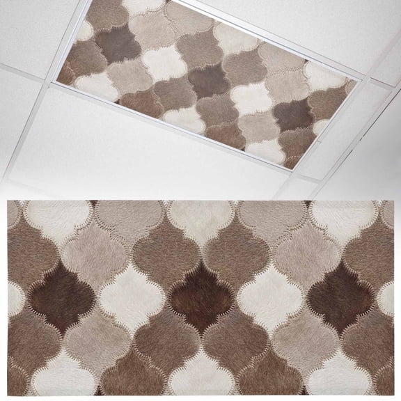 Moroccan Patchwork Fluorescent Light Covers Western Ethnic Abstract Brown Beige Cream Fur Style Magnetic Light Filters Ceiling Lighting Panel Shade for Classroom Office Home 2 x 4 ft, 1 Pack