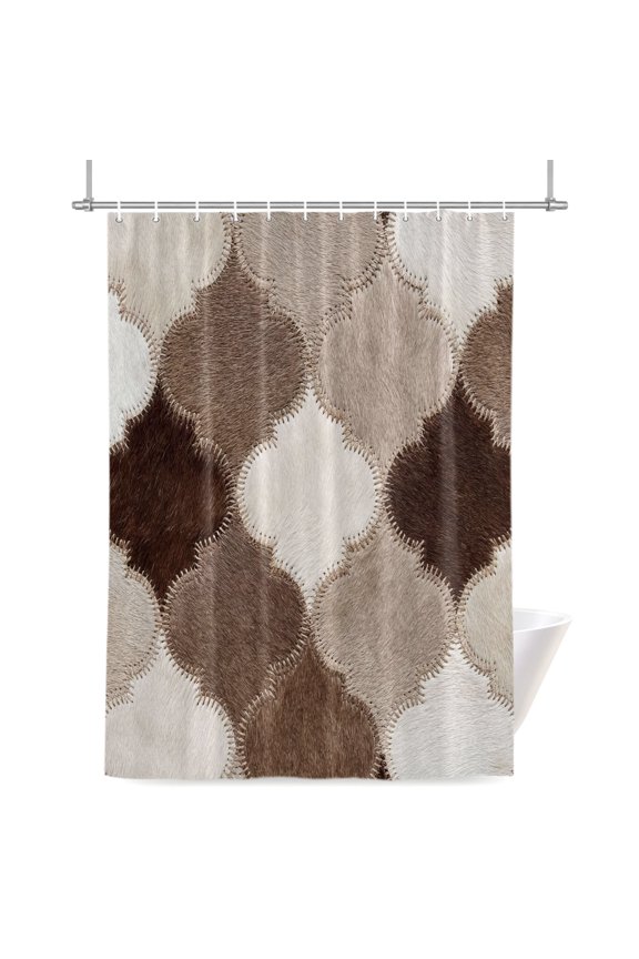 Moroccan Patchwork Shower Curtain, Western Ethnic Abstract Brown Beige Cream Fur Style Waterproof Shower Curtain Set with 12 Hooks Lightweight Bath Curtains Fabric Bathroom Decor 36x72 Inches