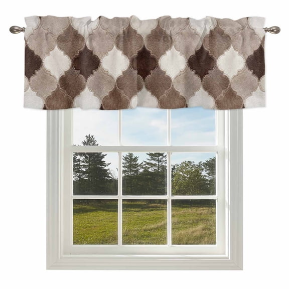 Moroccan Patchwork Valances for Windows, 54x18in, Western Ethnic Abstract Brown Beige Cream Fur Style Rod Pocket Kitchen Valance Curtain Light Filtering Window Treatments for Living Room Bedroom
