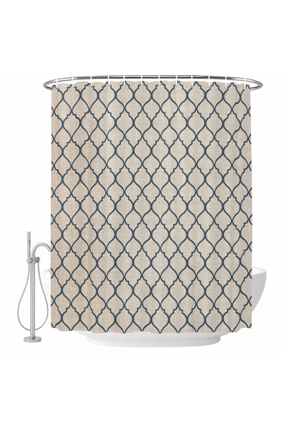 Moroccan Pattern Fabric Shower Curtain Rustic Vintage Dark Blue Washable Shower Curtains for Bathroom, Waterproof Bath Curtain with Hooks Home Decor 36x72in