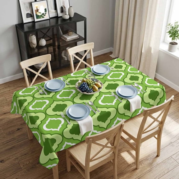 Moroccan Pattern Rectangle Tablecloth 52x70 Inch Green Geometric Trellis Waterproof Polyester Tablecloth for Dining Table, Washable Table Cover for Kitchen Dining Room Wedding,Stain Resistant
