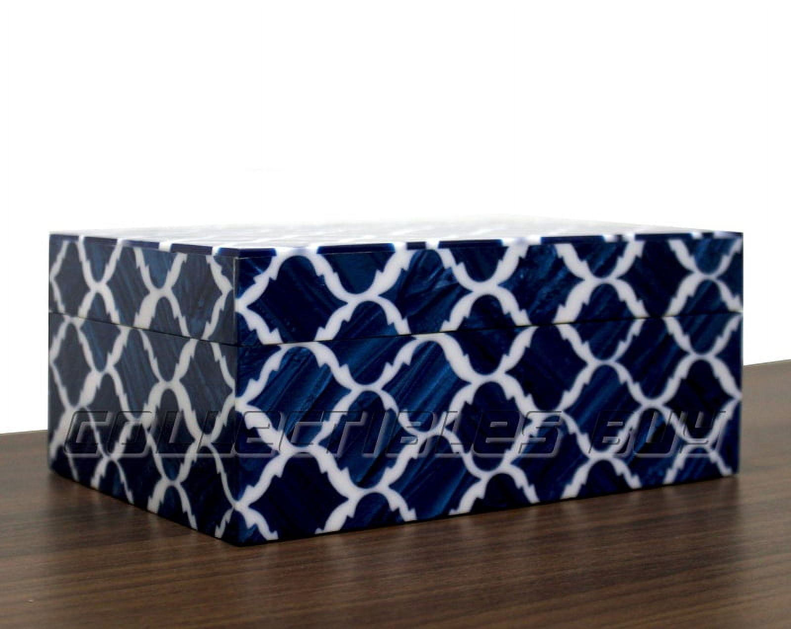 Blue and White Moroccan Pattern Resin Rectangular Storage Box