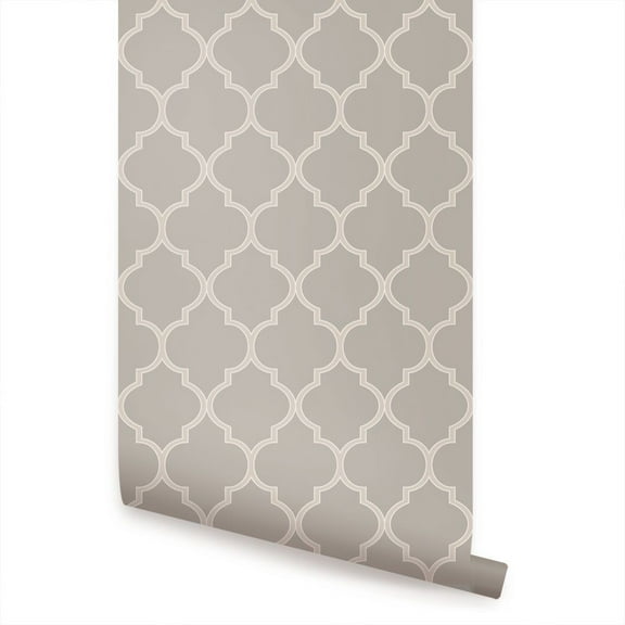 Moroccan Peel and Stick Vinyl Wallpaper Sheet-Warm Grey, 24 inch wide x 108 inch length by Simple Shapes