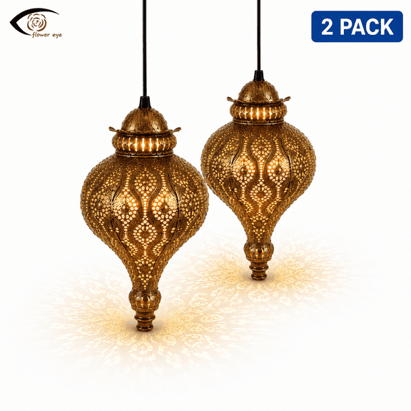 Flower Eye Moroccan Solar-Powered Weatherproof 2-Light Outdoor Pendant Lights
