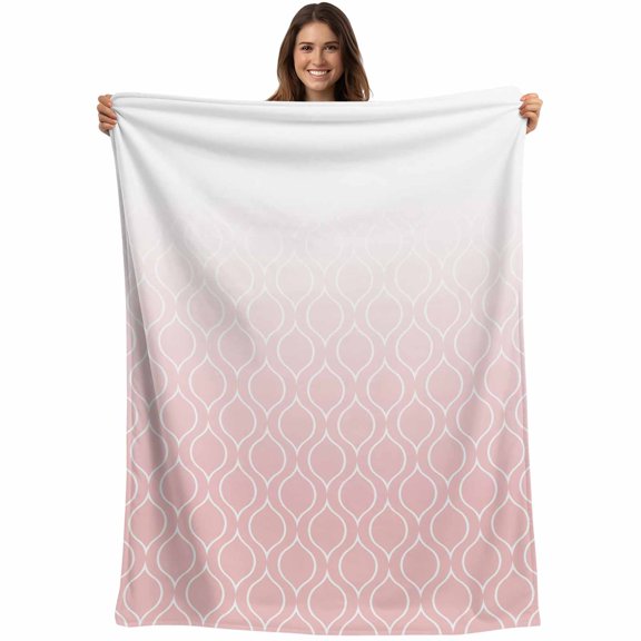 Moroccan Pink Blanket Soft Cozy Warm Throw Blanket for Couch, Plush Fuzzy Flannel Fleece Blankets for Sofa, Abstract Geometric Gradient Modern Bed Blankets Lightweight Gifts for Women, 50"x60"