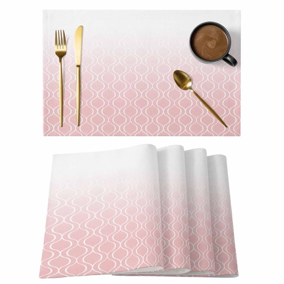 Moroccan Pink Placemats Set of 4, Abstract Geometric Plaid Gradient Placemats for Dining Table, Place Mats for Kitchen Tabletop, Waterproof Wipeable Dining Table Mats Set