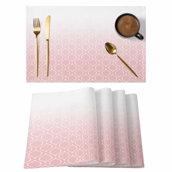 Moroccan Pink Placemats Set of 6, Abstract Geometric Gradient Modern Placemats for Dining Table, Place Mats for Kitchen Tabletop, Waterproof Wipeable Dining Table Mats Set