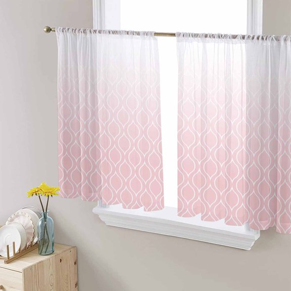 Moroccan Pink Sheer Curtains 54 Inches Length 2 Panels Set, Window Sheer Curtains for Living Room/Bedroom, Abstract Geometric Gradient Modern Light Filtering Rod Pocket Curtain 52'' x 54'' x 2