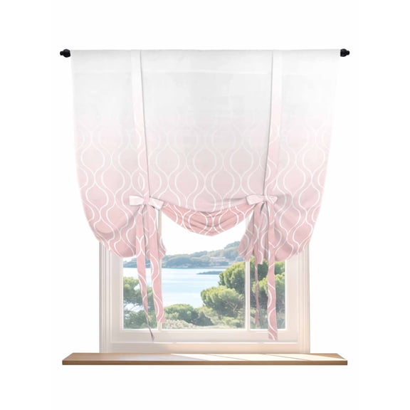Moroccan Pink Tie Up Curtains for Windows 45 Inch Length Balloon Curtains Kitchen Adjustable Balloon Window Shade Abstract Geometric Plaid Gradient Tie Up Valance Bathroom Curtain Window 42"x45"