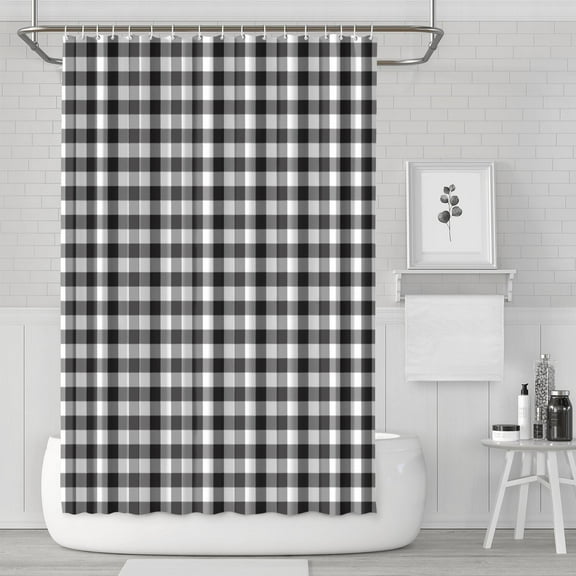 Moroccan Plaid Shower Curtain with Geometric Pattern, Retro Checkerboard Design, Waterproof Fabric Bathroom Shower Curtain with Hooks, Machine Washable, Rustic and Colorful Pattern
