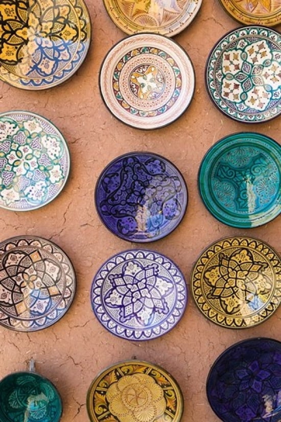 Moroccan Plates Ensemble Artisanat Ouarzazate South of the High Atlas Morocco Canvas Art - Walter Bibikow DanitaDelimont (11 x 17)