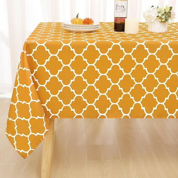 Moroccan Polyester Tablecloth for Rectangle Tables, Waterproof Satin Resistant Washable Dining Table Protector for Holiday, Party, Mustard Yellow, 60 x 84 Inch