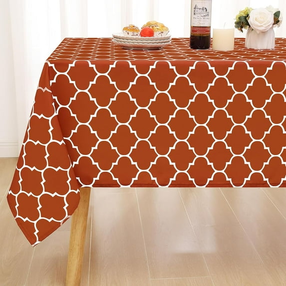 Moroccan Polyester Tablecloth for Rectangle Tables, Waterproof Satin Resistant Washable Dining Table Protector for Holiday, Party, Rust, 60 x 84 Inch
