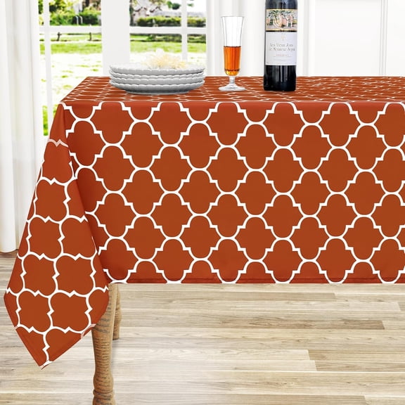 Moroccan Polyester Tablecloth for Rectangle Tables, Waterproof Satin Resistant Washable Dining Table Protector for Holiday, Party, Rust, 60 x 84 Inch