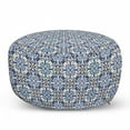 thumbnail image 1 of Moroccan Pouf Cover with Zipper, Azulejo Ceramic Pattern with Rectangle Shapes with Diagonal Square Design, Soft Decorative Fabric Unstuffed Case, 30" W X 17.3" L, Blue Cream Marigold, by Ambesonne, 1 of 5