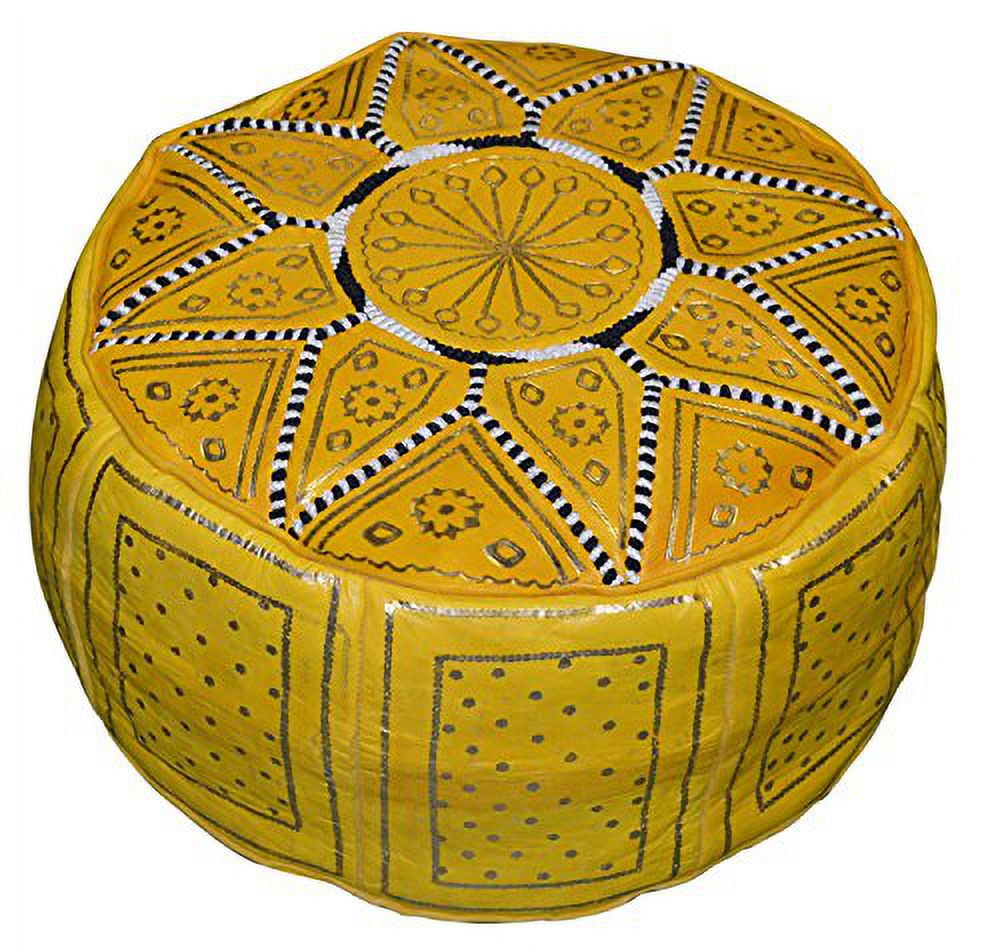 Moroccan Pouf Ottomans Hand Made Leather Luxury Footstools Cover Yellow