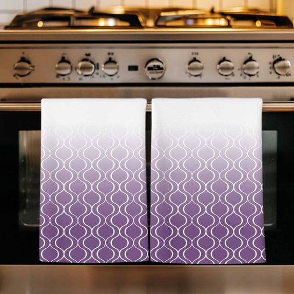 Moroccan Purple Kitchen Towels Set of 1, Geometric Gradient Plaid Modern Absorbent Dish Towels for Kitchen, Microfiber Hand Towel, Quick Drying Tea Towel for Cleaning Decorative Dishcloths