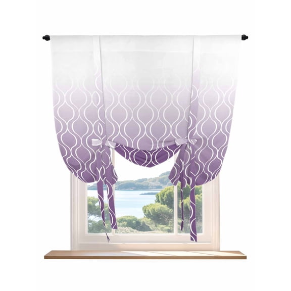 Moroccan Purple Tie Up Curtains for Windows 45 Inch Length Balloon Curtains Kitchen Adjustable Balloon Window Shade Geometric Gradient Plaid Modern Tie Up Valance Bathroom Curtain Window 42"x45"