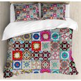thumbnail image 1 of Moroccan Queen Size Duvet Cover Set, Arrangement of Ceramic Mosaic Tiles and Figures with Mathematical Geometric Artful, Decorative 3 Piece Bedding Set with 2 Pillow Shams, Multicolor, by Ambesonne, 1 of 3
