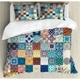 thumbnail image 1 of Moroccan Queen Size Duvet Cover Set, Patchwork Pattern with Different Colorful Arabic Figures Original Tunisian Artful, Decorative 3 Piece Bedding Set with 2 Pillow Shams, Multicolor, by Ambesonne, 1 of 3