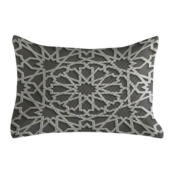 Moroccan Quilted Pillowcover, Historical Heraldic Empire Design Interlace Form Mix of Star Flowers Motifs Print, Standard King Size Accent Pillow Cover for Bedroom, 36" x 20", Grey, by Ambesonne