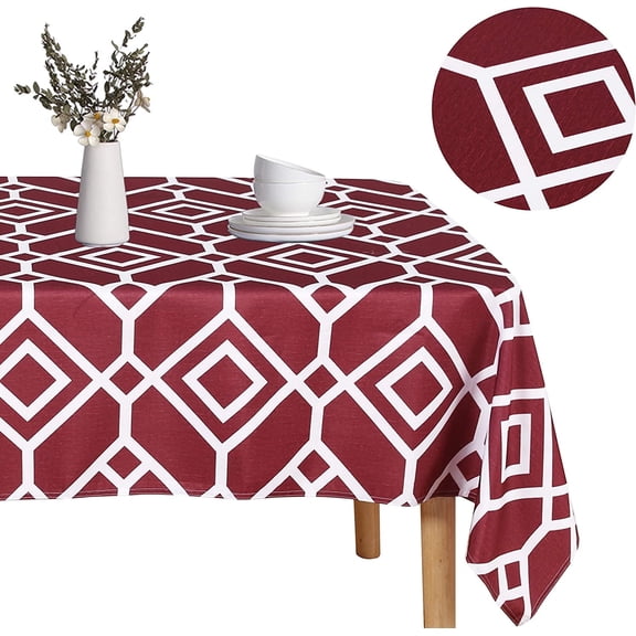 Moroccan Rectangle Table Cloth, 60 x 102 Burgundy - Washable Water Resistance Microfiber Tablecloth Decorative Fabric Table Cover for Picnic Banquet Party Kitchen Dining Room, 150 GSM