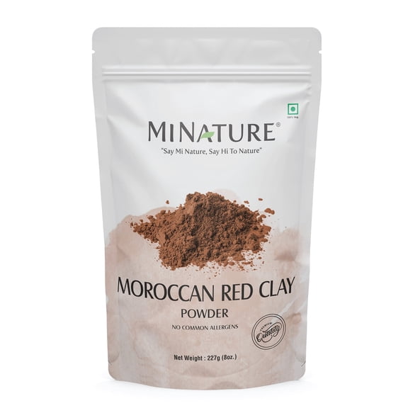 Mi Nature Moroccan Red Clay Powder Suitable for Face Mask, Scrub, Soaps, Bath Bombs, Body Wraps | Very Fine Powder | No Additives |Pure & Natural |227g (8 Oz)