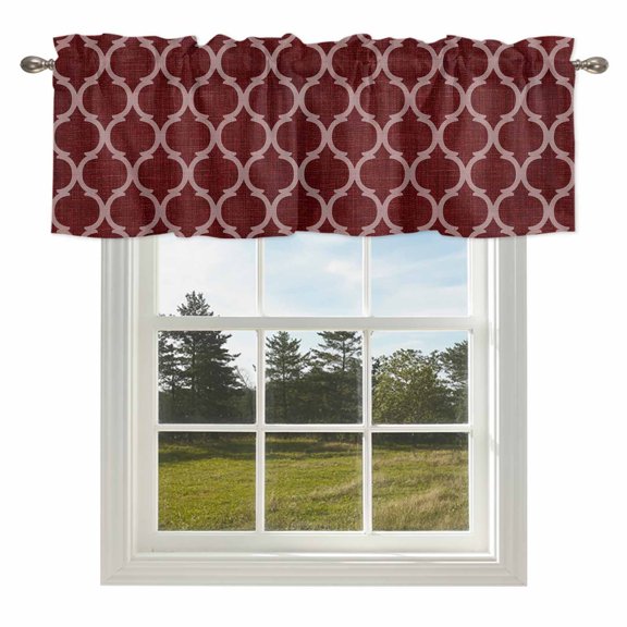 Moroccan Red Geometric Lattice Valances for Windows Retro Medieval Pattern Rod Pocket Curtain Valance Window Treatment Short Curtains for Kitchen Living Room,42x12in