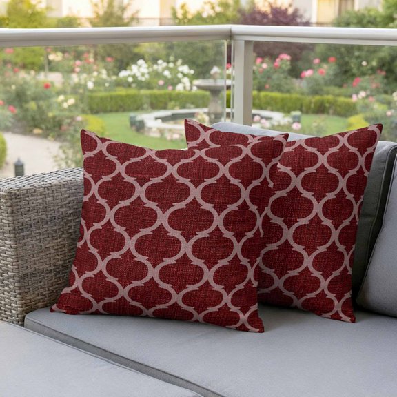 Moroccan Red Geometric Lattice Waterproof Throw Pillow Covers Set of 2 Retro Medieval Pattern Outdoor Cushion Cover Pillow Protector Decorative Pillowcases for Bed Sofa Couch