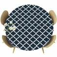 thumbnail image 1 of Moroccan Round Fitted Table Cover Navy Blue Geometric Farmhouse Abstract Modern Waterproof Table Cloth with Elastic Edge Wipeable Tablecloth for Picnic Camping Party Fits 36"-44" Diameter, 1 of 8