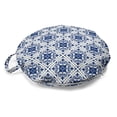 thumbnail image 1 of Moroccan Round Floor Cushion with Handle, Floral Inspired Classical Oriental Damask Repeating Simplistic Print, Pillow for Living Room & Dorms, 18" Round, Off White Dark Sky Blue, by Ambesonne, 1 of 4