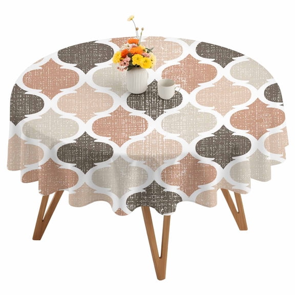Moroccan Round Tablecloth 54 inches Khaki Brown Geometric Retro Waterproof Oil-Proof Table Cloth Round Table Cover for Holiday Party Picnic Dinner Decor Indoor and Outdoor Use