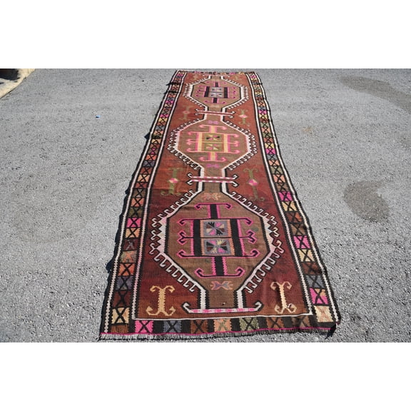 Moroccan Rugs, Kilim, 3.9x11.8 ft Runner Rugs, Pale Rug, Floor Rug, Vintage Rug