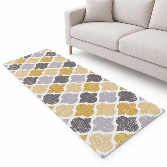 Moroccan Runner Rug 2.6'x12', Yellow Gray Runner Rug Mat Non-Slip ...