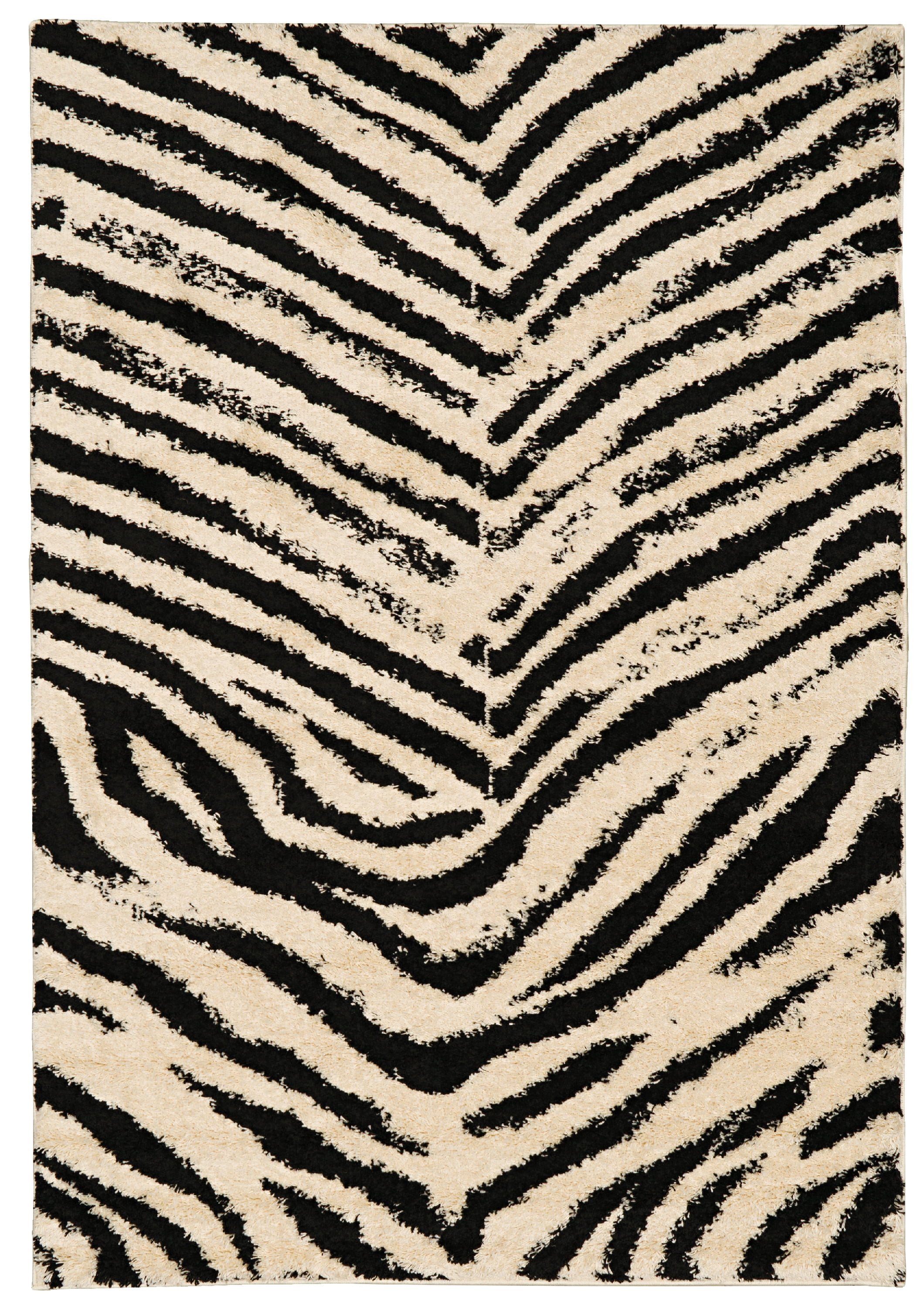 Ivory and Black 5' x 7' Geometric Shag Area Rug