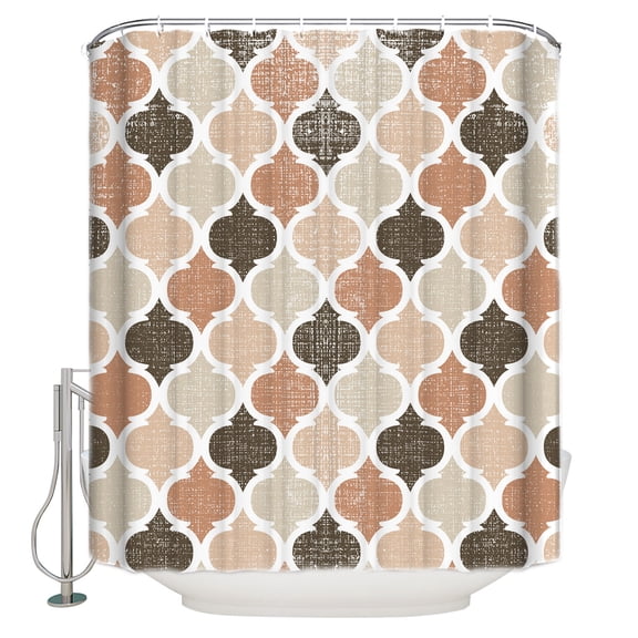 Moroccan Shower Curtain, 48" x 72", Khaki Brown Geometric Retro Waterproof Bathroom Curtain Washable Shower Curtain Set with 12 Hooks