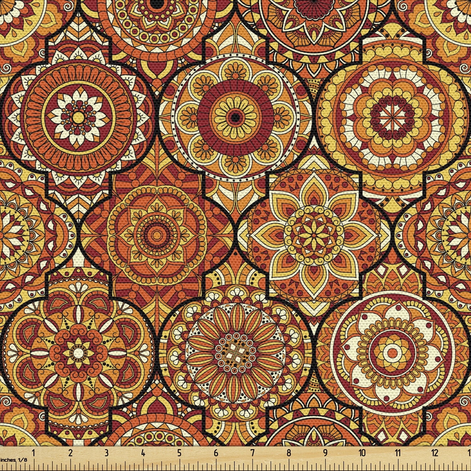 Ambesonne Moroccan Fabric by the Yard Upholstery, Floral Motifs Ottoman ...