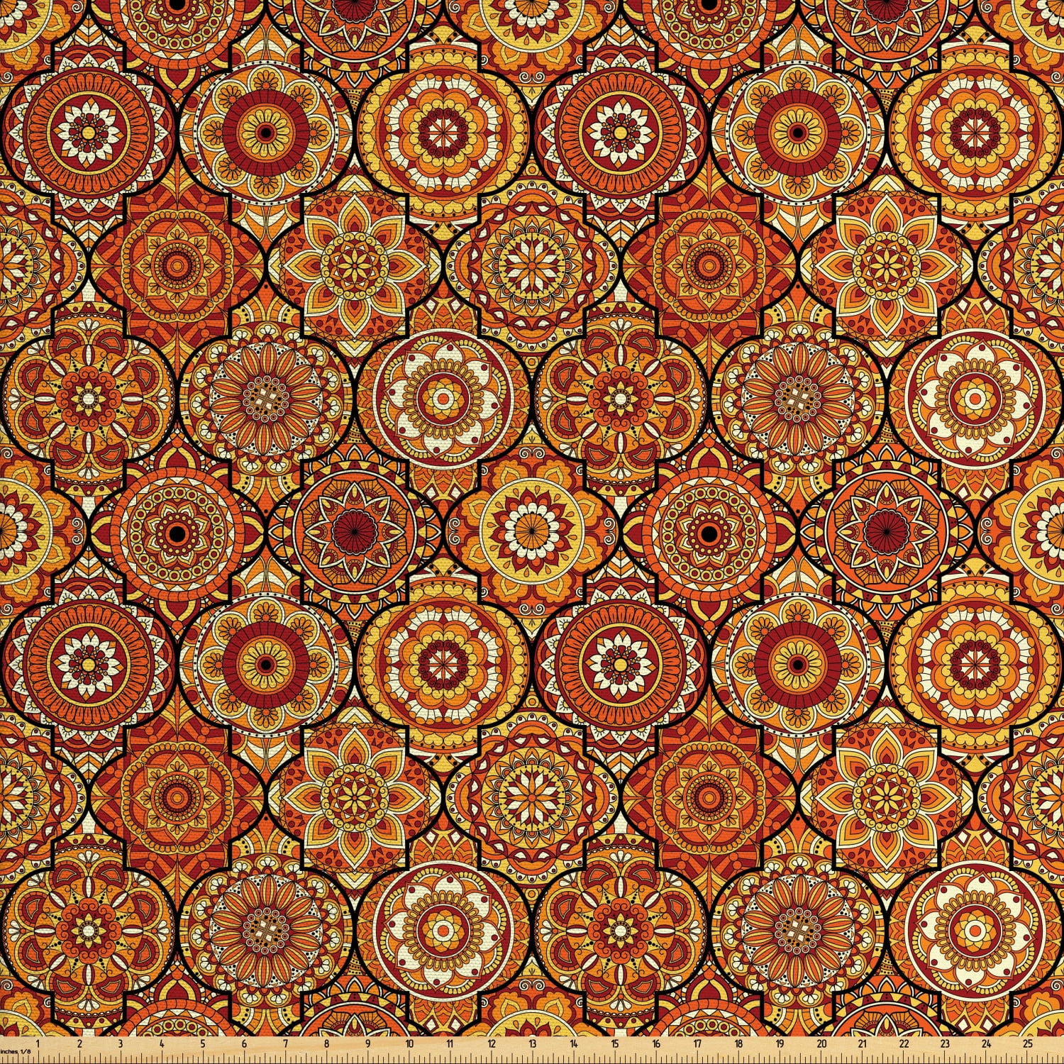 Ambesonne Moroccan Fabric by the Yard Upholstery, Floral Motifs Ottoman ...