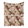 thumbnail image 1 of Moroccan Soft Flannel Fleece Blanket, Tile Pattern with Squares of Various Sizes Eastern Inspired Oriental, Cozy Plush for Indoor and Outdoor Use, 50" x 60", Cream Dark Coral Brown, by Ambesonne, 1 of 5