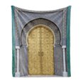 thumbnail image 1 of Moroccan Soft Flannel Fleece Throw Blanket, Antique Doors Morocco Yellow Doorknob Ornamental Carved Intricate, Cozy Plush for Indoor and Outdoor Use, 50" x 70", Yellow Teal Blue, by Ambesonne, 1 of 5