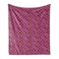 thumbnail image 1 of Moroccan Soft Flannel Fleece Throw Blanket, Art in Times Checkered Pattern with Abstract Pinkish Motifs, Cozy Plush for Indoor and Outdoor Use, 70" x 90", Magenta Purple Marigold, by Ambesonne, 1 of 5