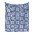 thumbnail image 1 of Moroccan Soft Flannel Fleece Throw Blanket, Azulejo Tile Pattern Diagonal Ceramic Pattern Star Design Ornament, Cozy Plush for Indoor and Outdoor Use, 50" x 60", Dark Blue White, by Ambesonne, 1 of 5