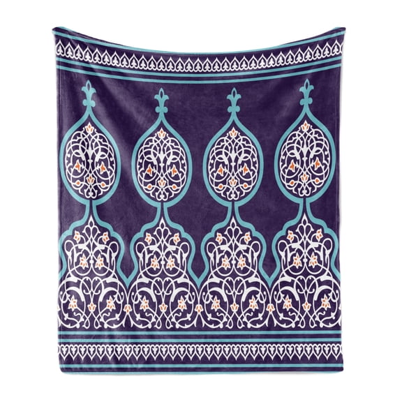 Moroccan Soft Flannel Fleece Throw Blanket, Bohemian Style Middle Eastern Turkish Image Print, Cozy Plush for Indoor and Outdoor Use, 50" x 60", Teal Royal Blue, by Ambesonne