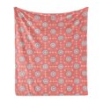 thumbnail image 1 of Moroccan Soft Flannel Fleece Throw Blanket, Floral Framework Faded Leaf Ornaments Old Fashioned Blossoms, Cozy Plush for Indoor and Outdoor Use, 50" x 70", Coral Peach Blue, by Ambesonne, 1 of 5