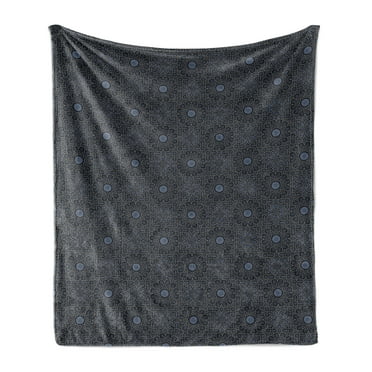 Moroccan Soft Flannel Fleece Throw Blanket, Geometric Design with Old Rich Royal Elements and Moroccan Star Dark, Cozy Plush for Indoor and Outdoor Use, 50" x 60", Black Cream Blue, by Ambesonne