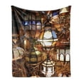 thumbnail image 1 of Moroccan Soft Flannel Fleece Throw Blanket, Lanterns Souk Evening Culture Historical Traveling Destinations, Cozy Plush for Indoor and Outdoor Use, 50" x 70", Brown Purple Green, by Ambesonne, 1 of 5
