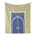 thumbnail image 1 of Moroccan Soft Flannel Fleece Throw Blanket, Medieval Door with Ottoman Architecture Persian Influences Culture Design, Cozy Plush for Indoor and Outdoor Use, 50" x 60", Blue Beige, by Ambesonne, 1 of 5