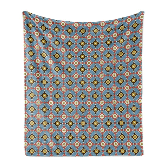 Moroccan Soft Flannel Fleece Throw Blanket, Middle Eastern Mosaic Motif in Geometric Bohemian Ethnic Pattern, Cozy Plush for Indoor and Outdoor Use, 60" x 80", Multicolor, by Ambesonne