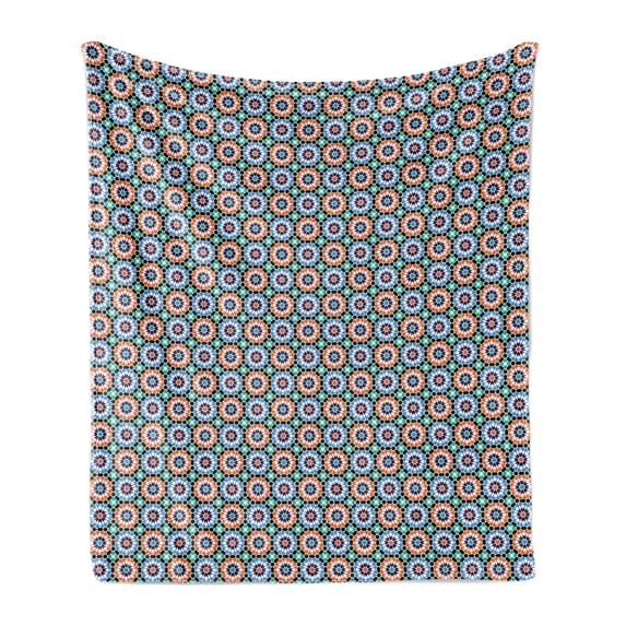 Moroccan Soft Flannel Fleece Throw Blanket, Mosaic Circular Pattern Arrow Shapes Marrakech Inspired Design Abstract Motifs, Cozy Plush for Indoor and Outdoor Use, 50" x 60", Multicolor, by Ambesonne
